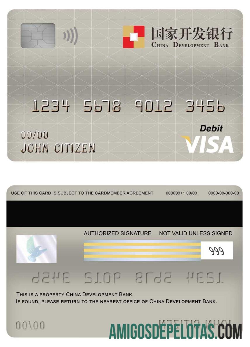 Cartão de débito Visa do Banco de Desenvolvimento da China exemplo